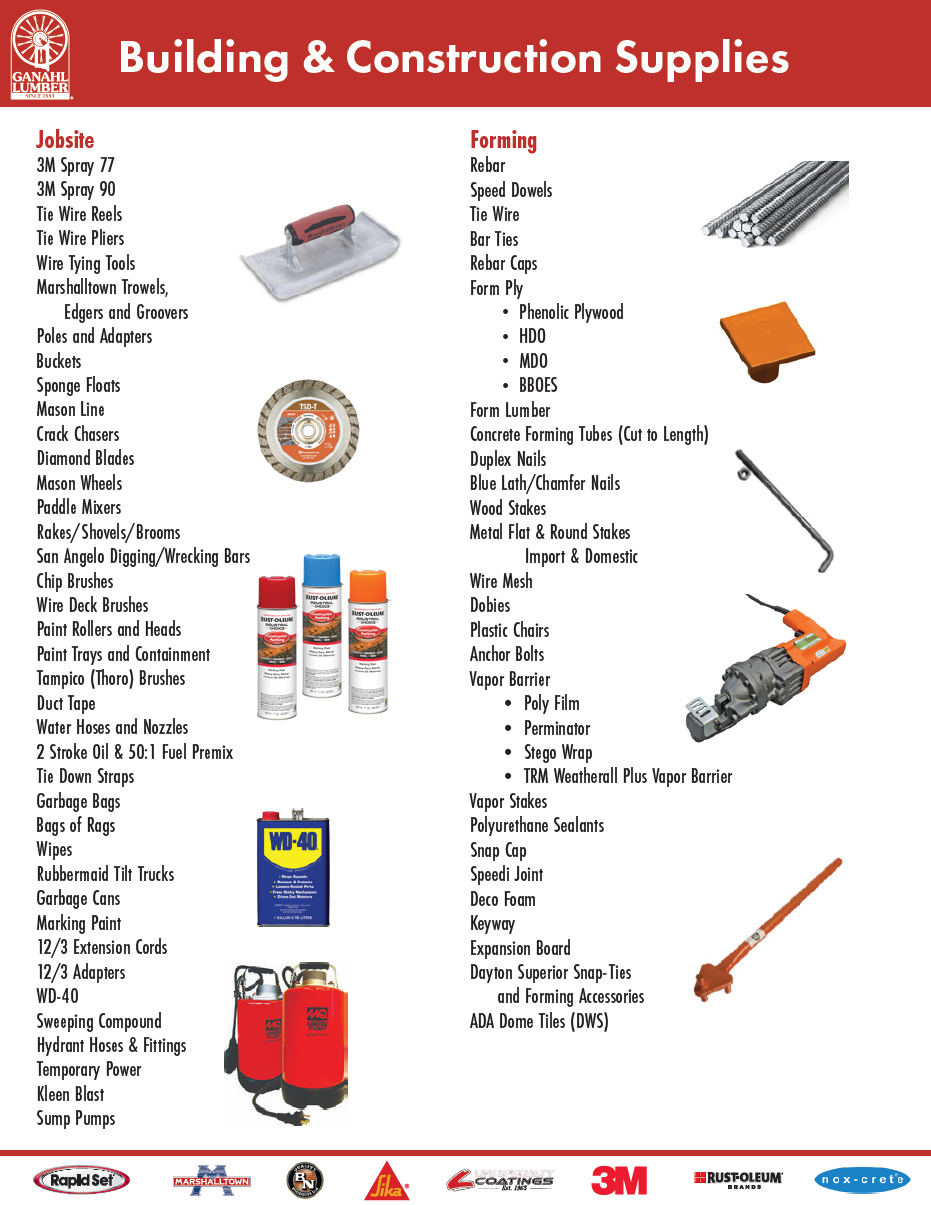 Ganahl Building & Construction Line Card